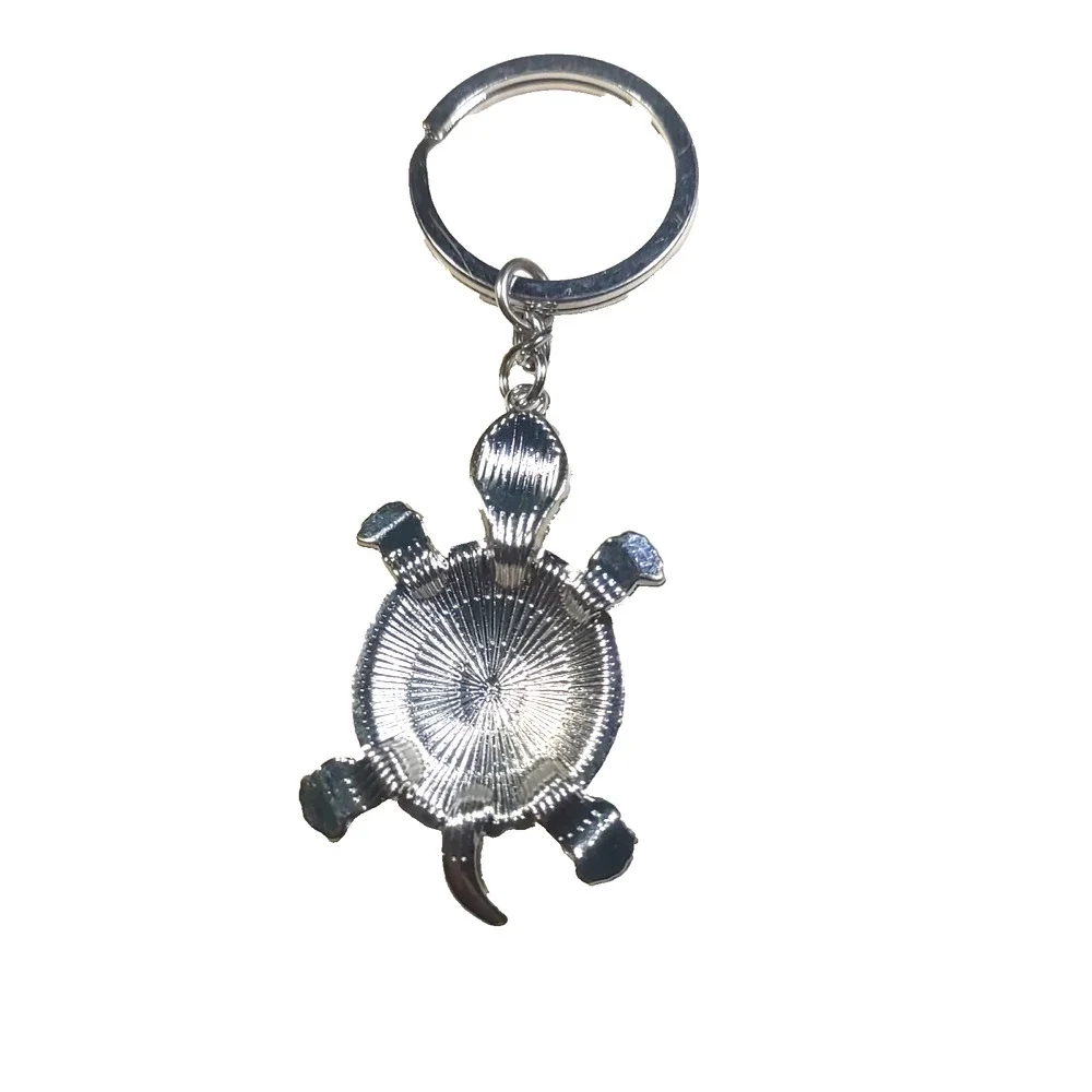 Rhinestone Turtle Keychain Silver Tone Sparkles